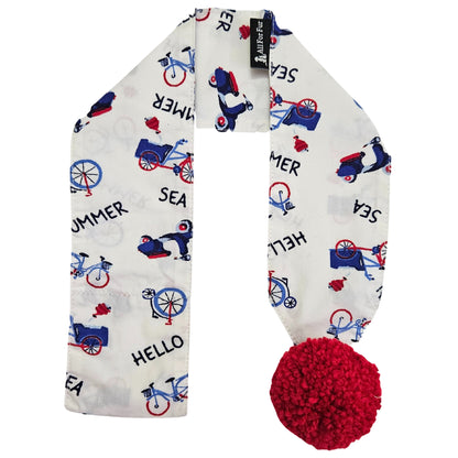 Summer Sea Navy White with Red Pom Pom Dog Scarf