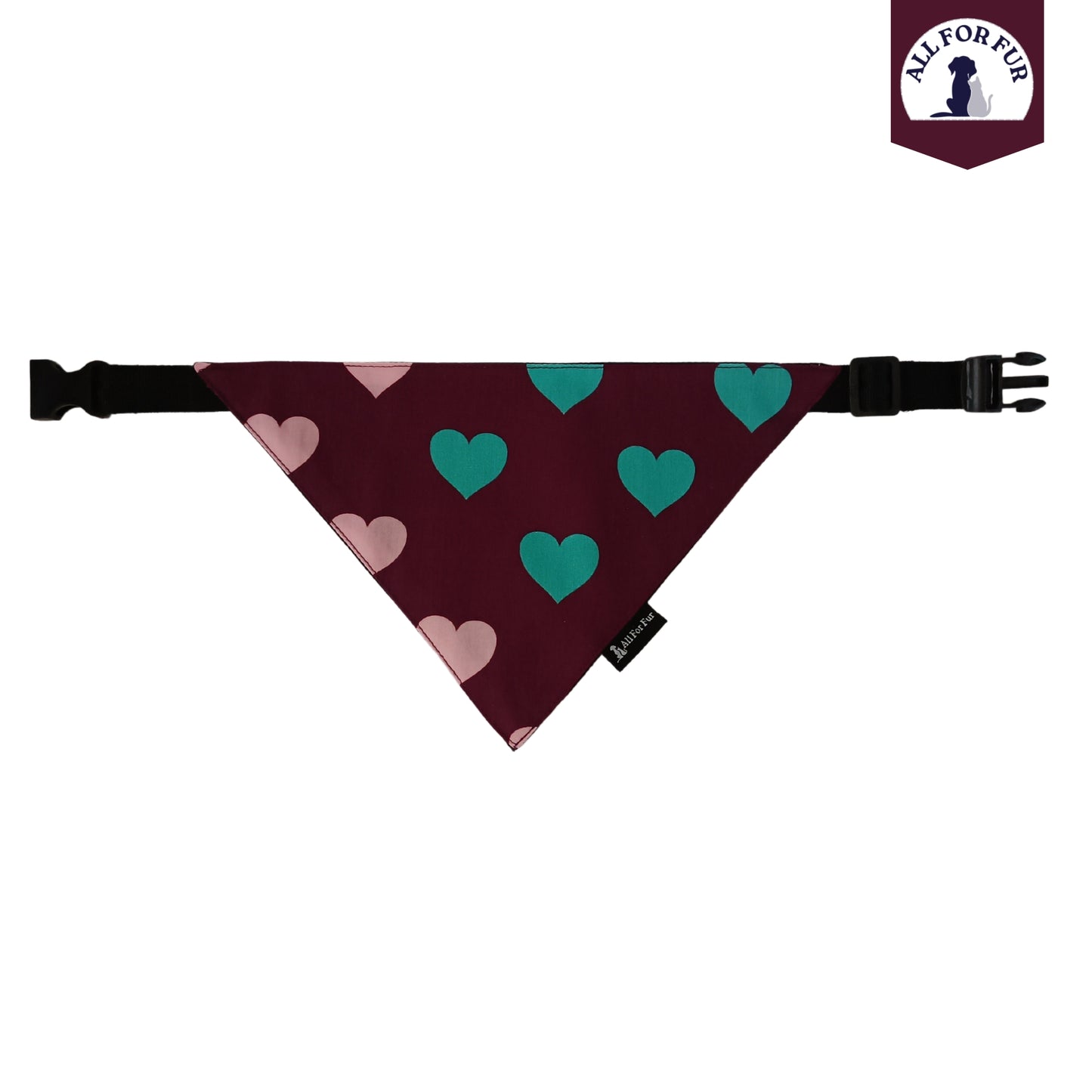 Green & Pink Hearts Bandana | Snap-Buckle Closure