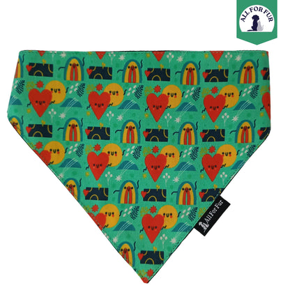 Hearts & Rainbow Green Bandana | Snap-Buckle Closure