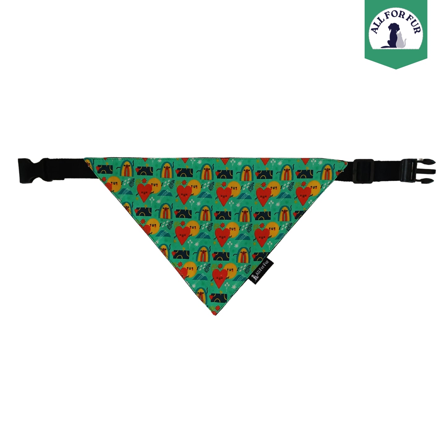 Hearts & Rainbow Green Bandana | Snap-Buckle Closure