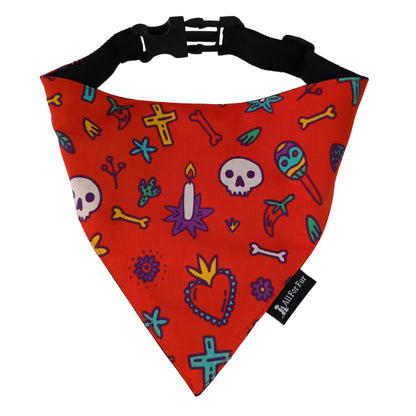 Dia De Muertos Red Bandana | Snap-Buckle Closure