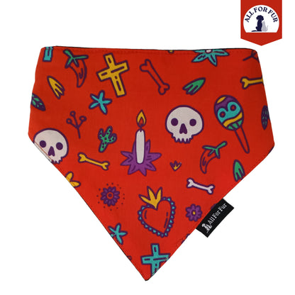 Dia De Muertos Red Bandana | Snap-Buckle Closure