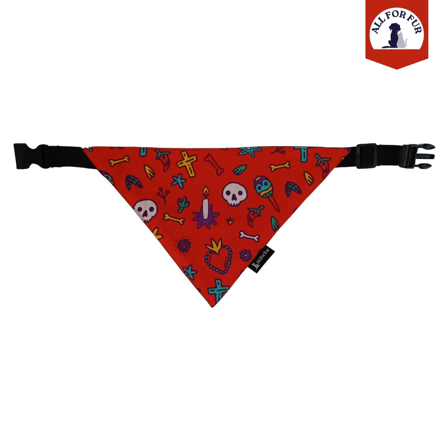 Dia De Muertos Red Bandana | Snap-Buckle Closure