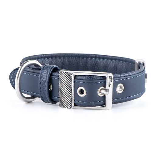 MyFamily Bilbao Dog Collar in Fine Crafted Blue Leatherette