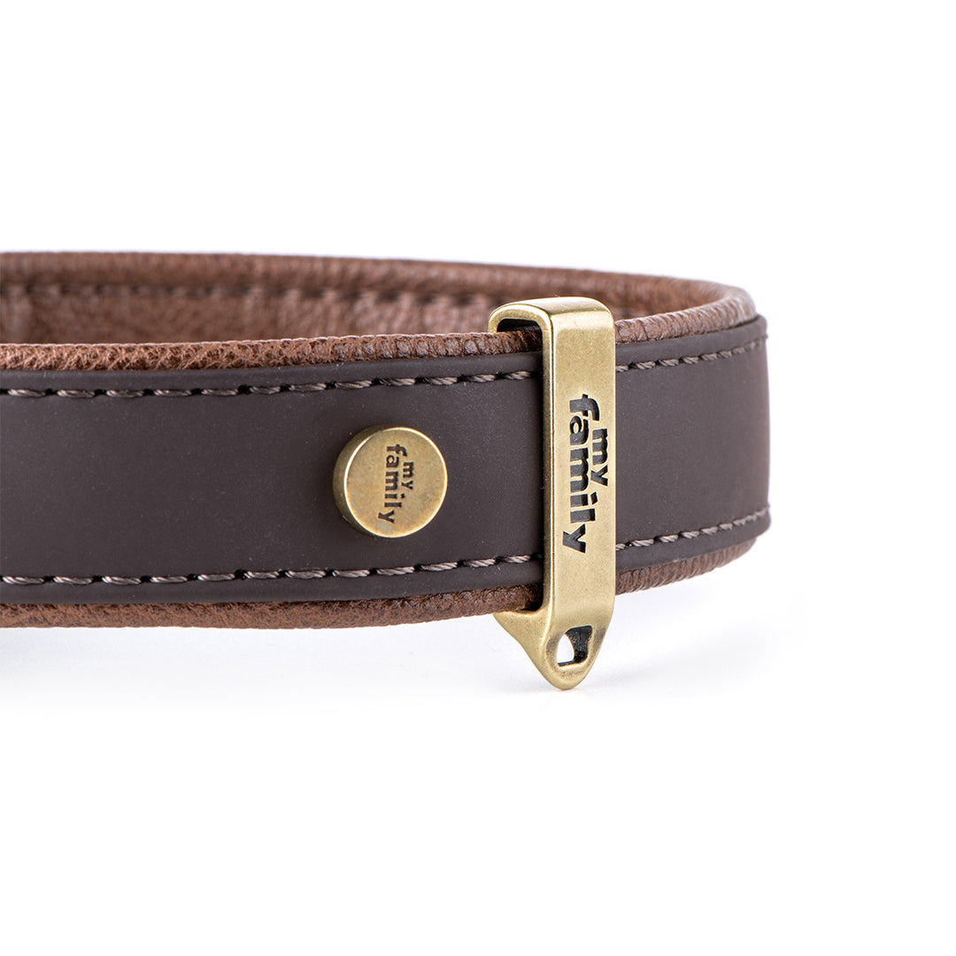MyFamily Bilbao Dog Collar in Fine Crafted Brown Leatherette