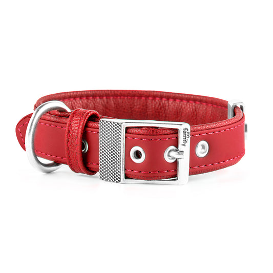 MyFamily Bilbao Dog Collar in Fine Crafted Red Leatherette
