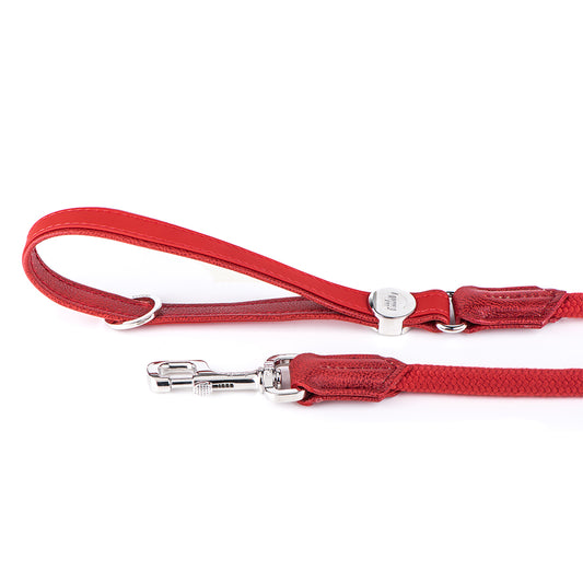 MyFamily Bilbao Dog Leash in Fine Crafted Red Leatherette and Rope