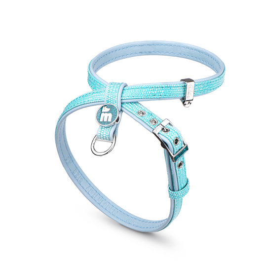MyFamily X harness of the Saint Tropez collection in fine crafted turquoise leatherette