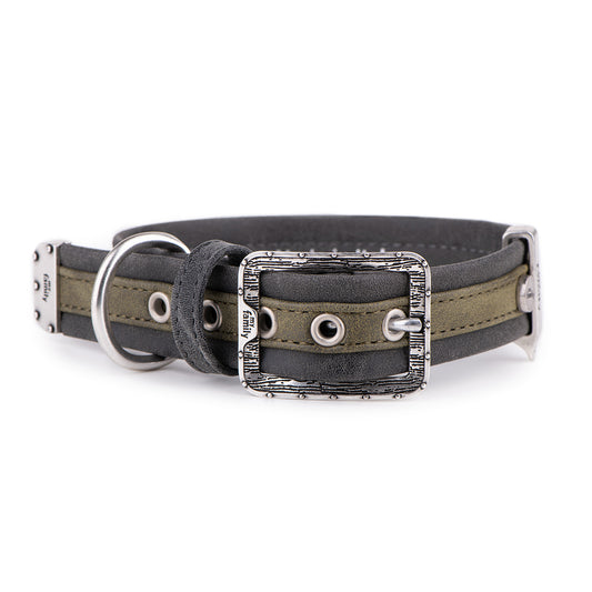 MyFamily London Dog Collar in Fine Crafted Green Leatherette