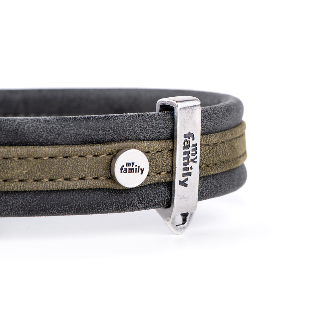 MyFamily London Dog Collar in Fine Crafted Green Leatherette