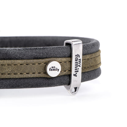 MyFamily London Dog Collar in Fine Crafted Green Leatherette