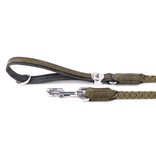 MyFamily London Dog Leash in Fine Crafted Green Leatherette and Rope