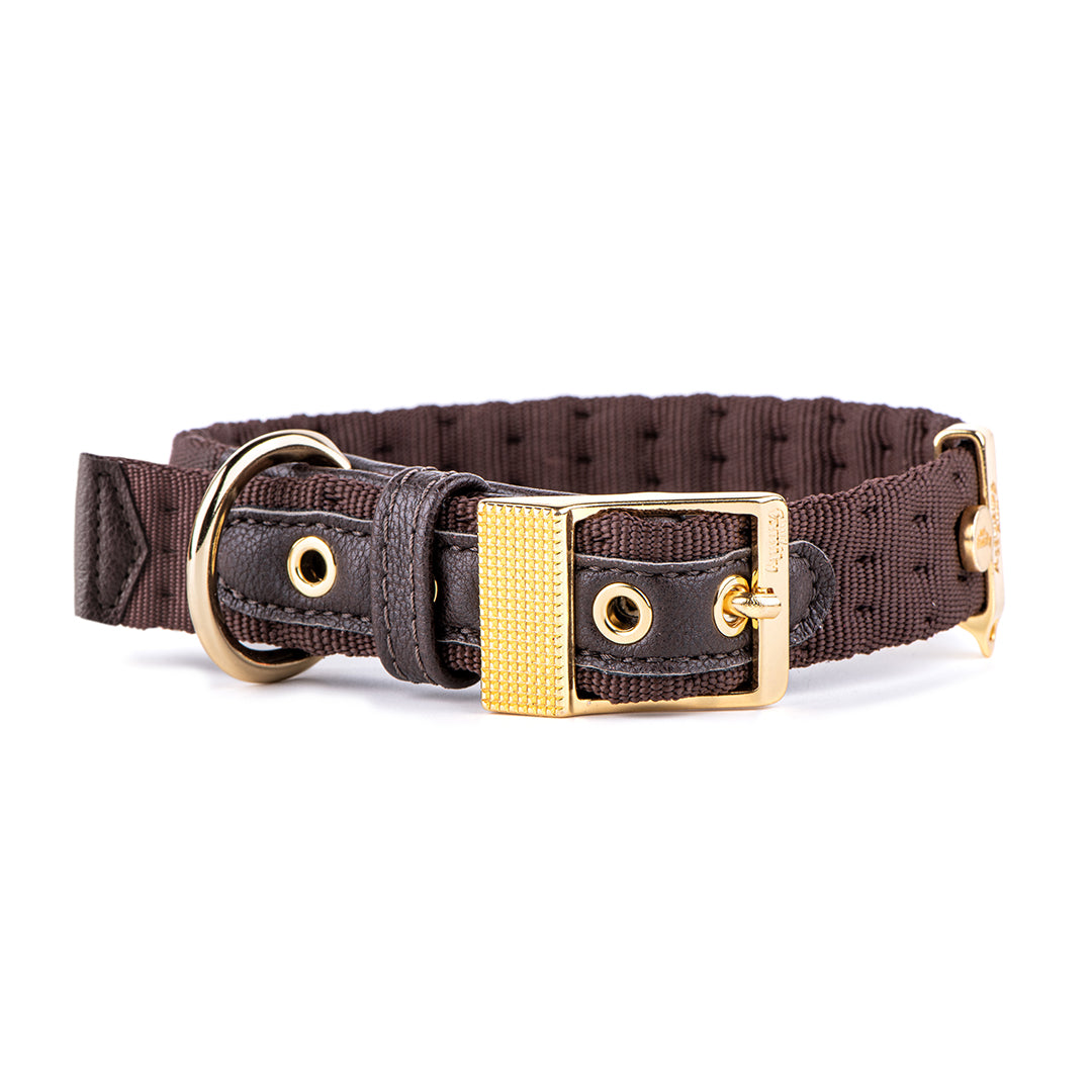 MyFamily Milano Dog Collar in Premier Quality Italian Brown Nylon with 24K Gold Plated finishing