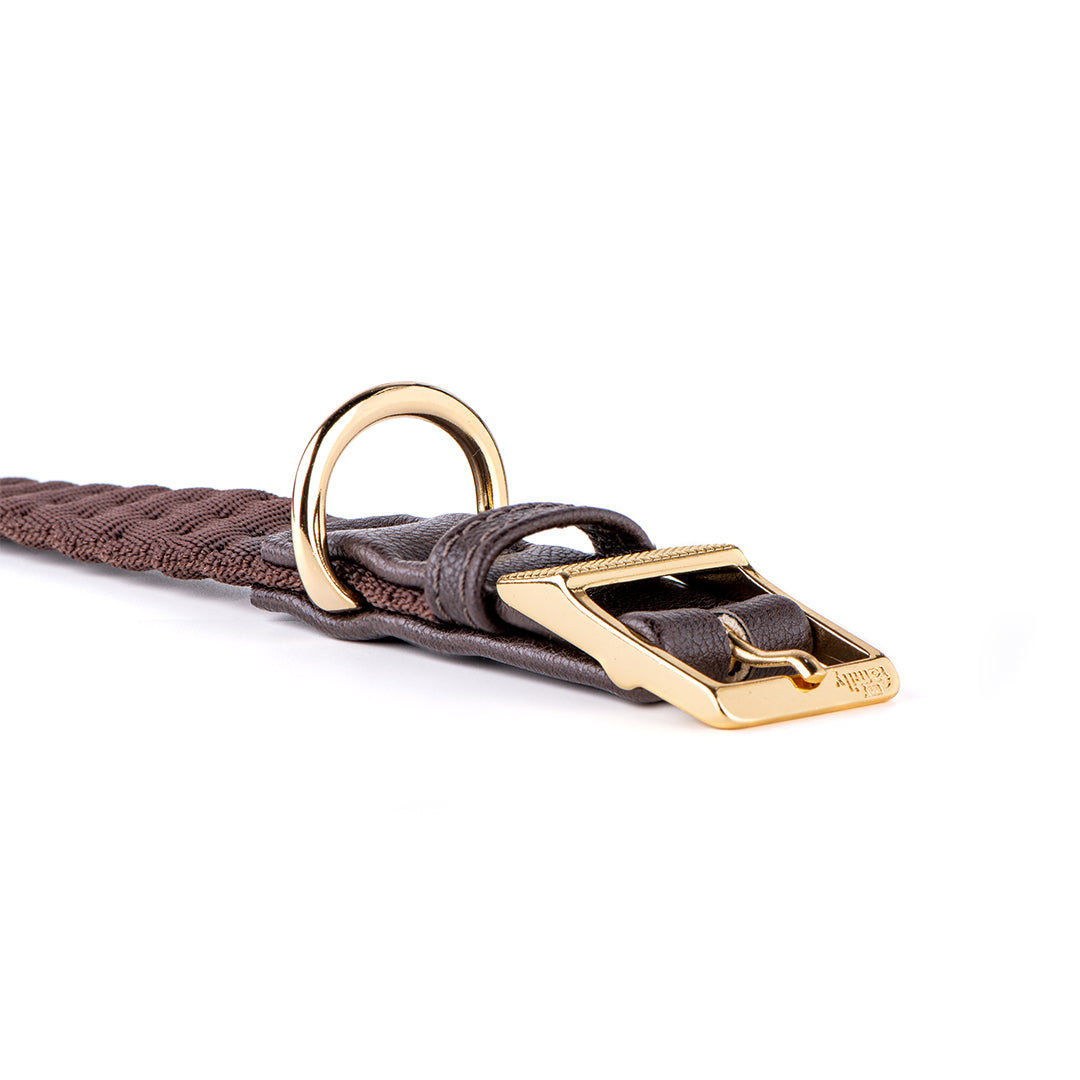 MyFamily Milano Dog Collar in Premier Quality Italian Brown Nylon with 24K Gold Plated finishing