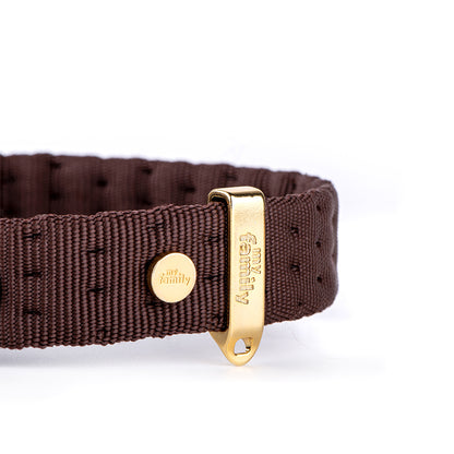 MyFamily Milano Dog Collar in Premier Quality Italian Brown Nylon with 24K Gold Plated finishing