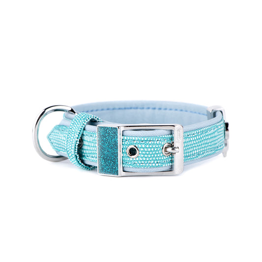 MyFamily Saint Tropez Dog Collar in Fine Crafted Turquoise Leatherette