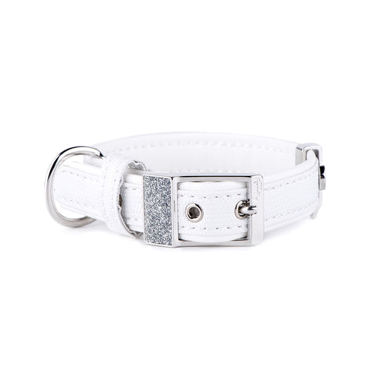 MyFamily Saint Tropez Dog Collar in Fine Crafted White Leatherette