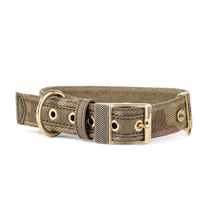 MyFamily West Point Dog Collar in Green Camouflage Mixed Cotton Plated finishing