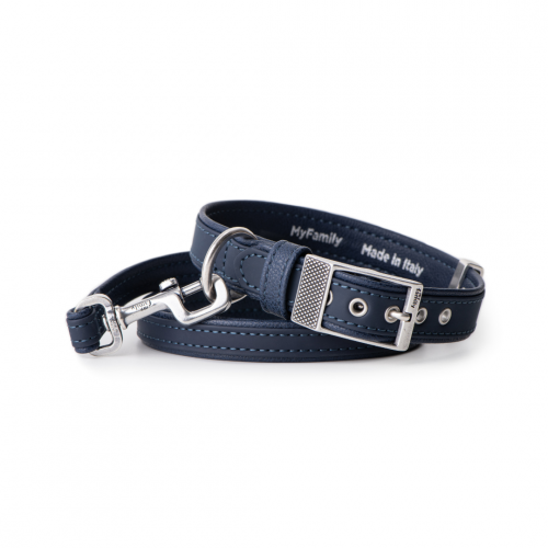 MyFamily Bilbao Dog Collar in Fine Crafted Blue Leatherette