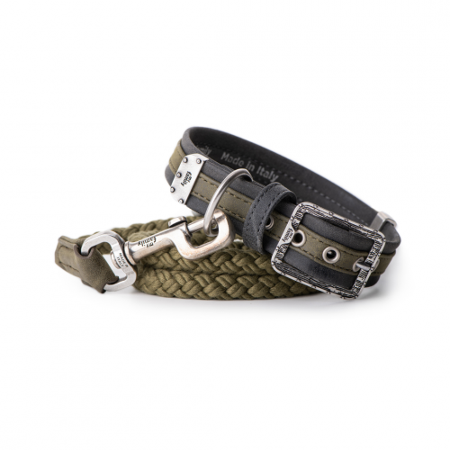 MyFamily London Dog Collar in Fine Crafted Green Leatherette